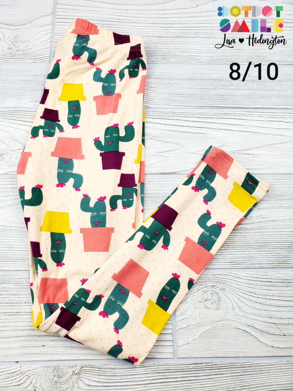 NWT DotDotSmile Cactus Print Leggings - Cream with Green & Pink- Size 8/10